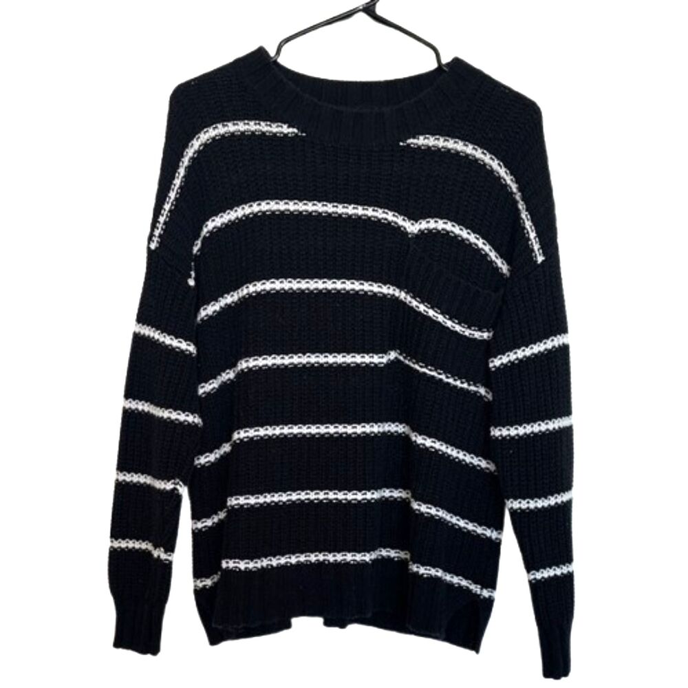 American Eagle Crewneck Chunky Knit Sweater Size Medium Black Striped Oversized